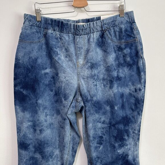 Cato Super Hi Rise Pull On Jeans 16 W Plus Flare Leg Blue Tie Dye Raw Hem NEW - Picture 3 of 8